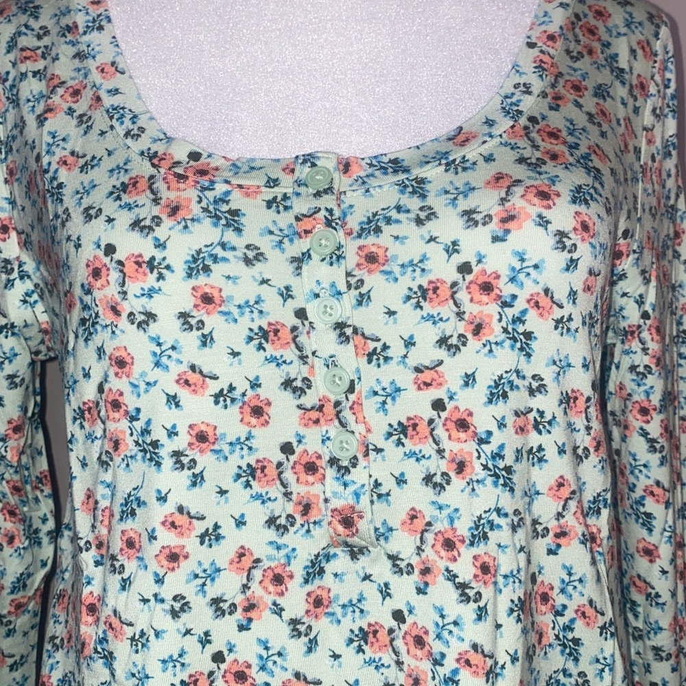 Loft Sleep Floral Henley Three-Quarter Sleeve Top - Picture 2 of 12